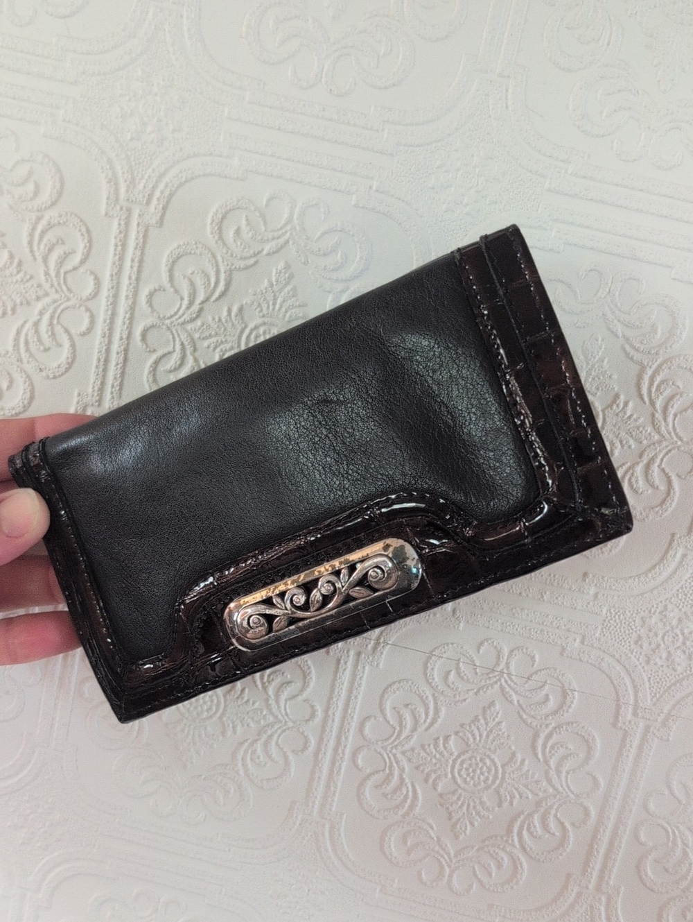 Brighton Eve Delight Black Brown Silver Croc Leather Wallet Cardholder